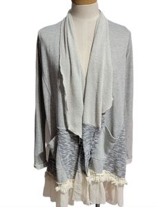 Scrapbook Mixed Media Soft Gray & Cream Cardigan Very Feminine